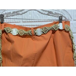 Lauren Ralph Lauren Women's Orange Cotton Crop Macrame Shell Belt Pants Size 12